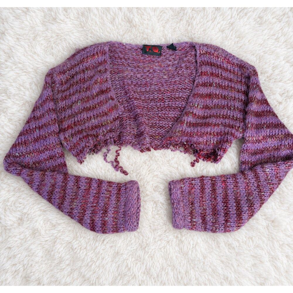 Purple Marled Knit Cropped Shrug Bolero Cardigan Y2K